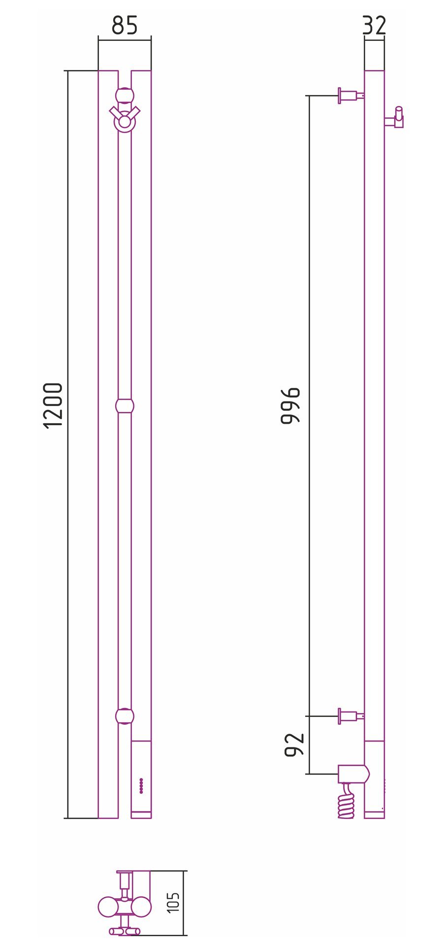 Полотенцесушитель электрический Сунержа Нюанс 3.0 120см 30-5843-1253 белый матовый