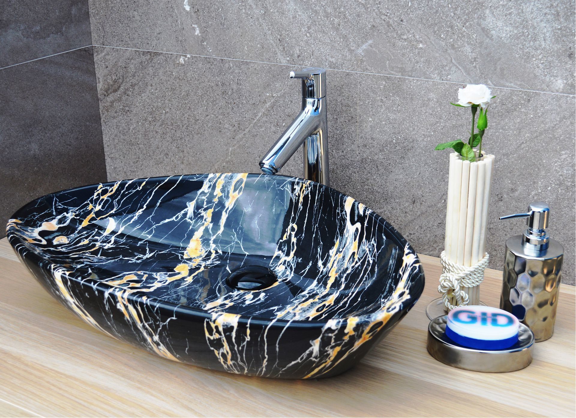 Раковина накладная 59см Gid Mnc207 чёрный/жёлтый