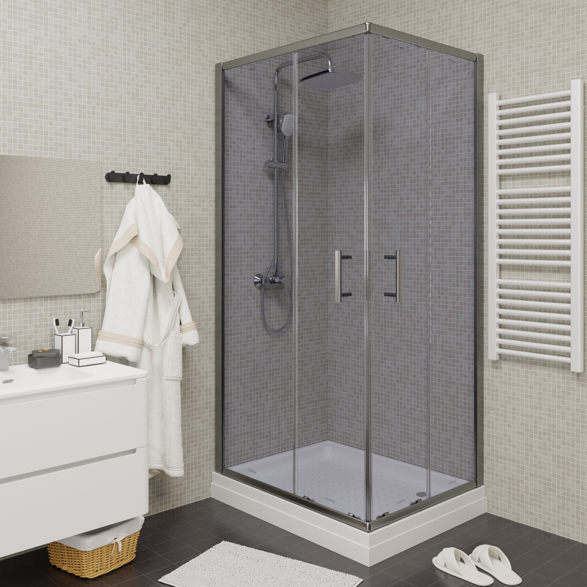 Душевой угол Parly 80x100x185 профиль хром, стекло тонированное