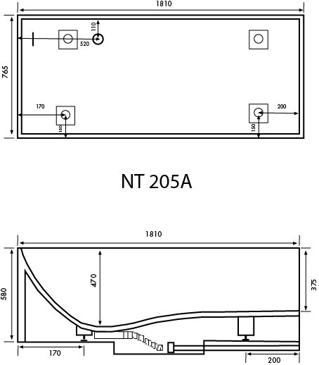 Ванна из искусственного камня NT Trieste 180x76 NT205A