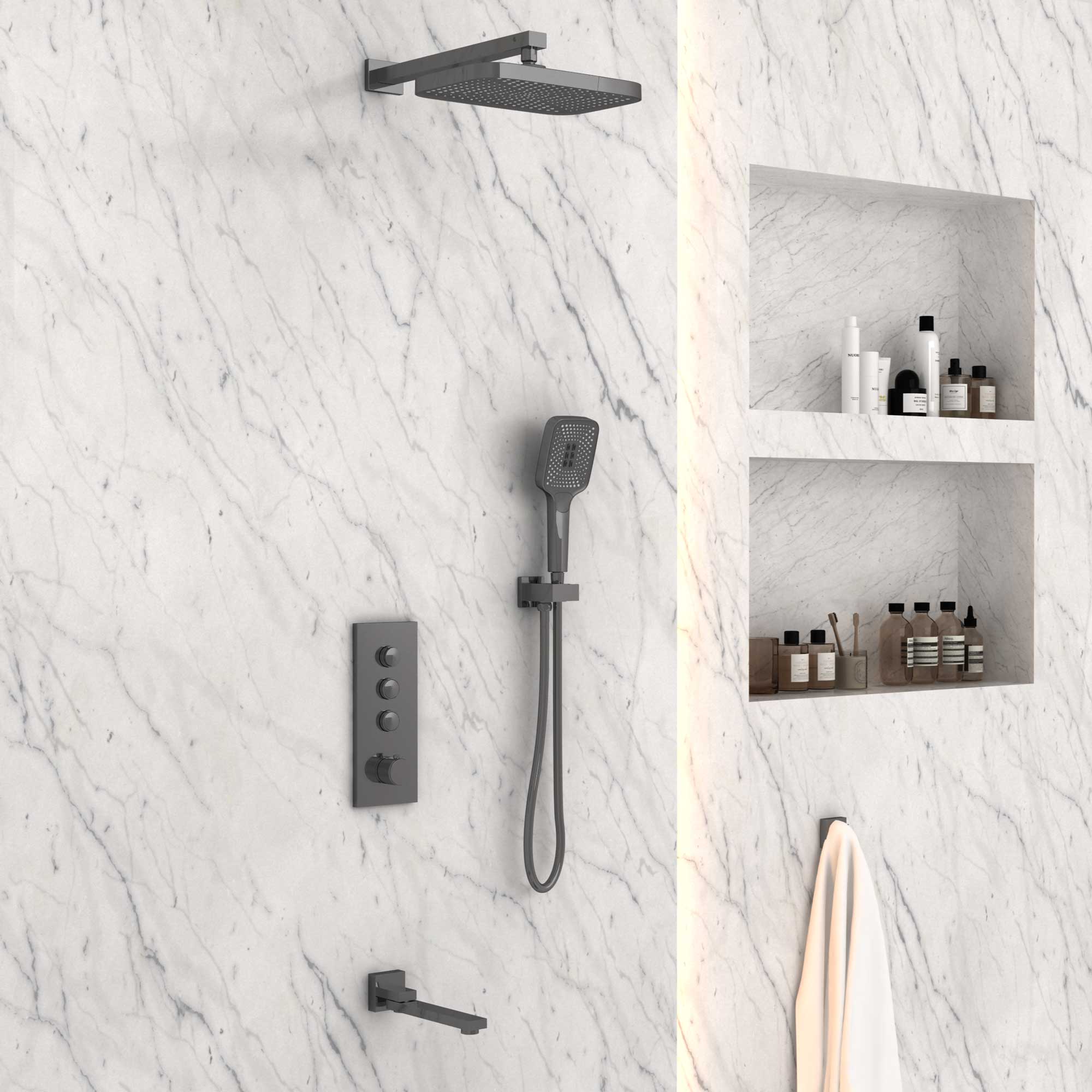 Душевой комплект Vincea VSFW-433T1GM встраиваемый, термостатический, 3 режима, вороненая сталь