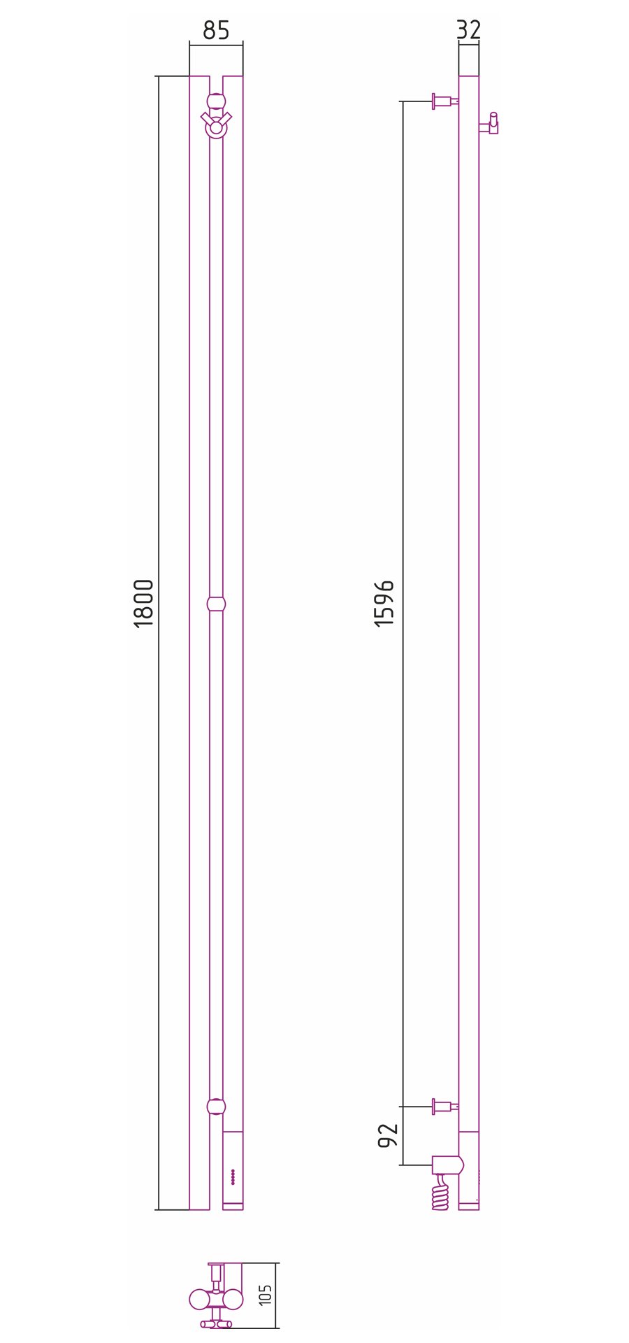 Полотенцесушитель электрический Сунержа Нюанс 3.0 180см 31-5843-1853 черный матовый