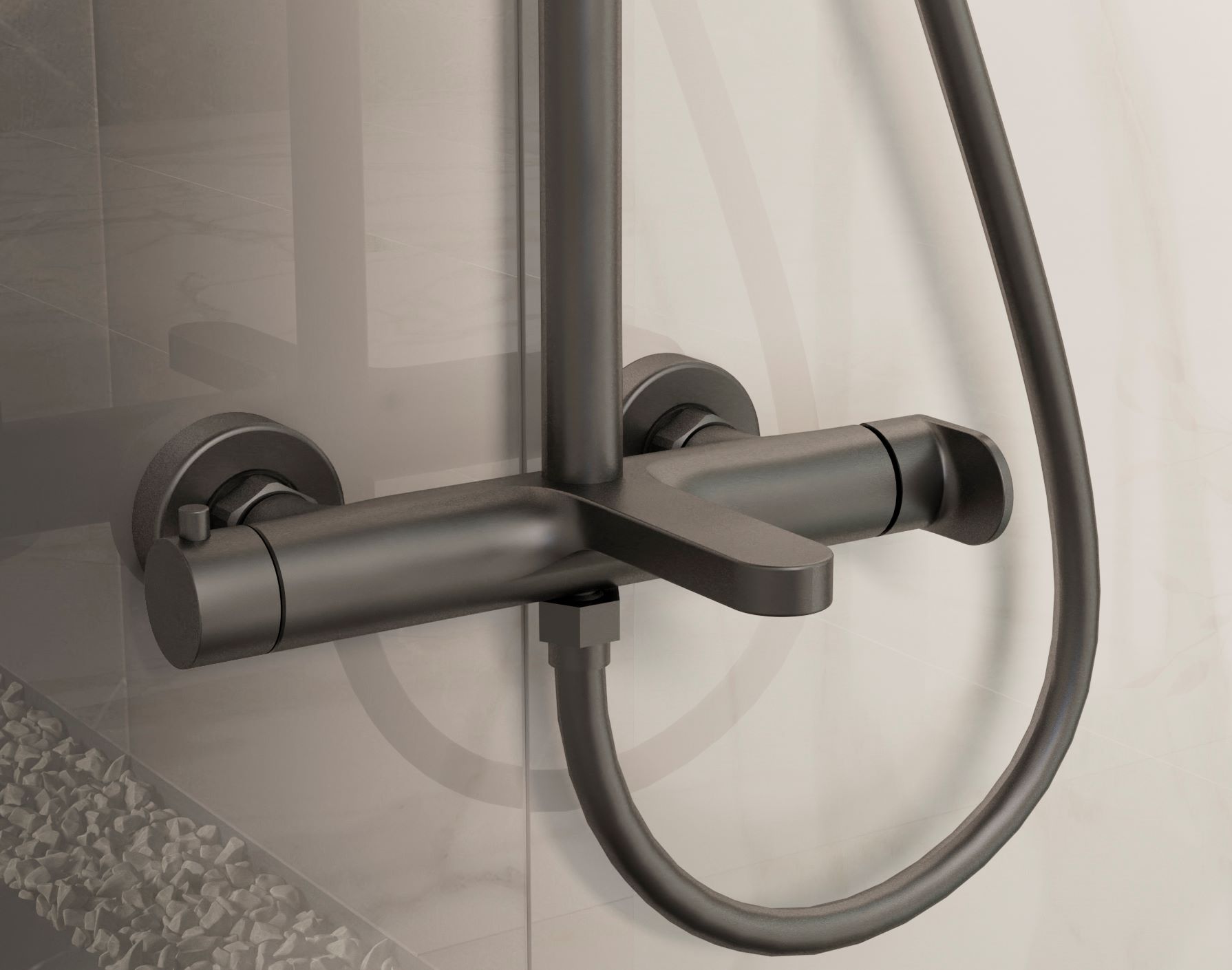 Душевая стойка со смесителем Vincea Rondo VSFS-1R1GM вороненая сталь