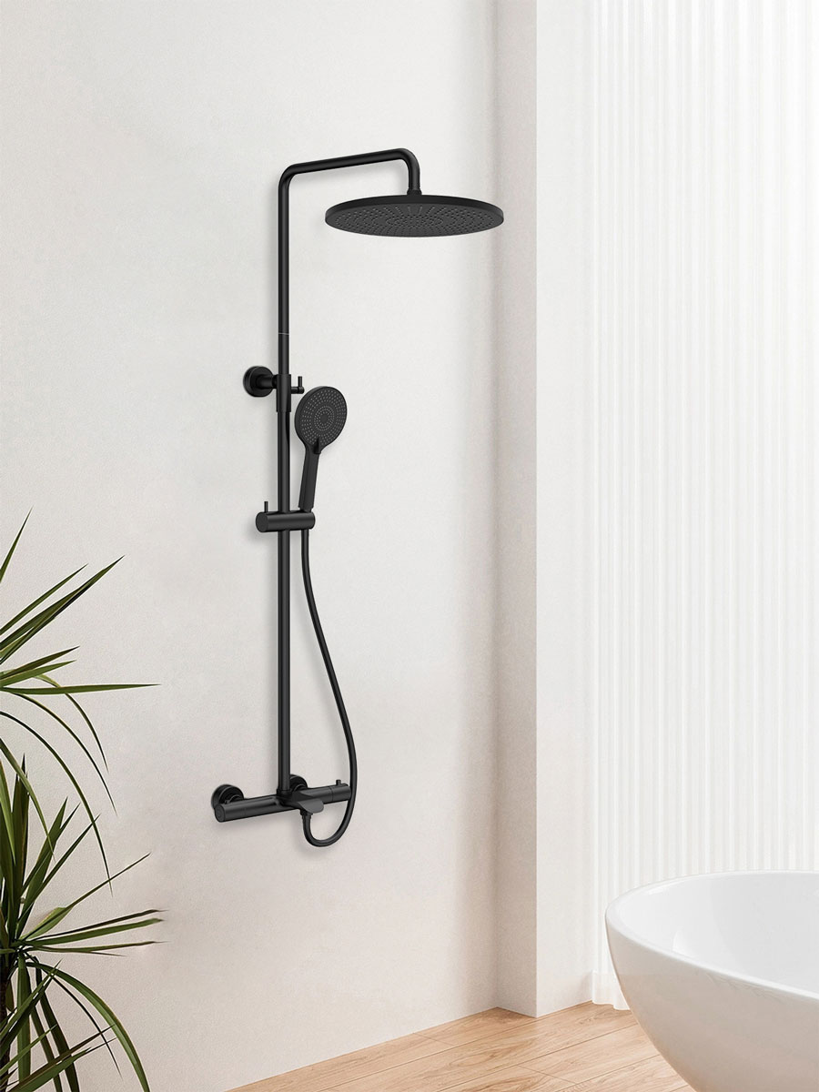 Душевая стойка с термостатом Vincea Esse VSFS-1E1TMB черный матовый