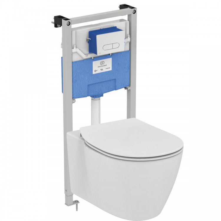 Промо-комплект 4 в 1 Ideal Standard с подвесным унитазом E047901 CONNECT AquaBlade® с сиденьем и крышкой E772401 CONNECT, встраиваемой инсталляцией R020467 PROSYS FRAME 120 M и механической панелью смыва R0115AA OLEAS™ M1