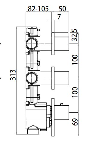 Скрытая часть для термостата HighFlow на 3 потребителя (установка вертикально/горизонтально) Bossini Outlets Z030203000