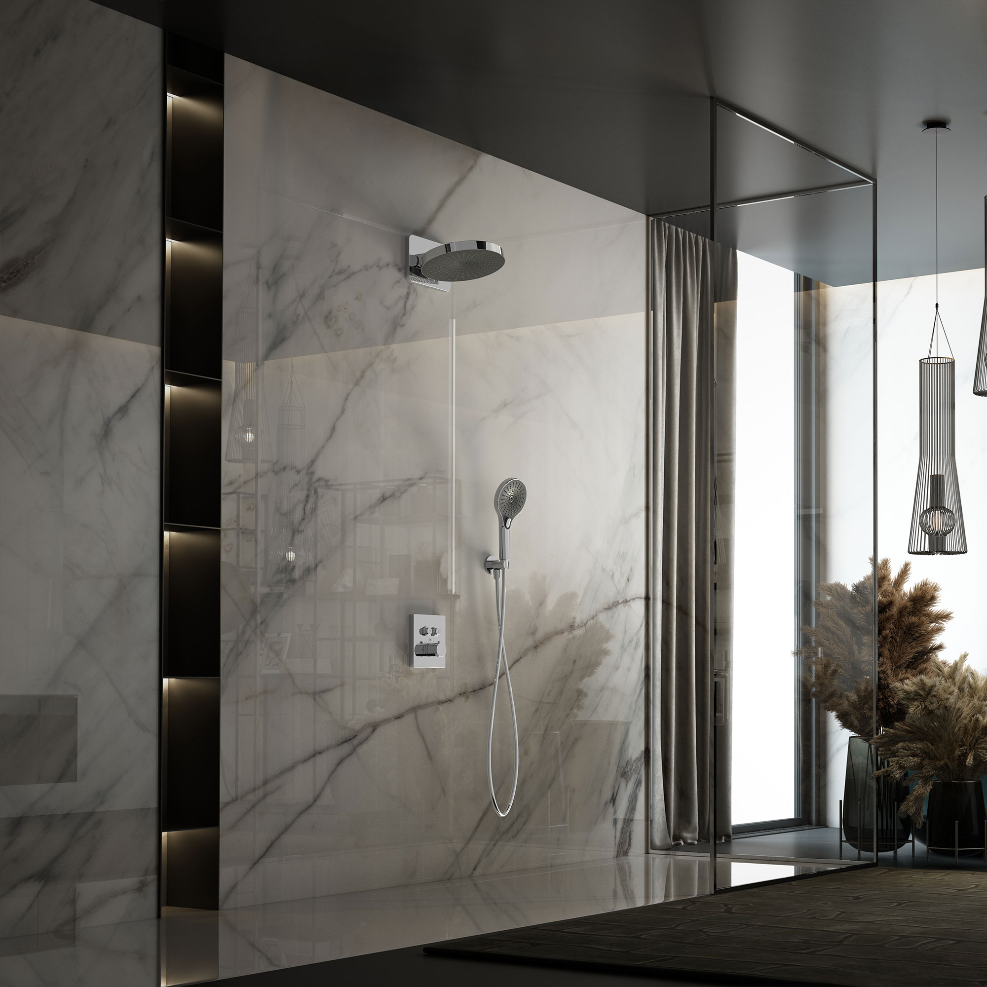 Душевой комплект Vincea Inspire VSFW-3I21T1CH встраиваемый, термостатический, 2 режима, хром