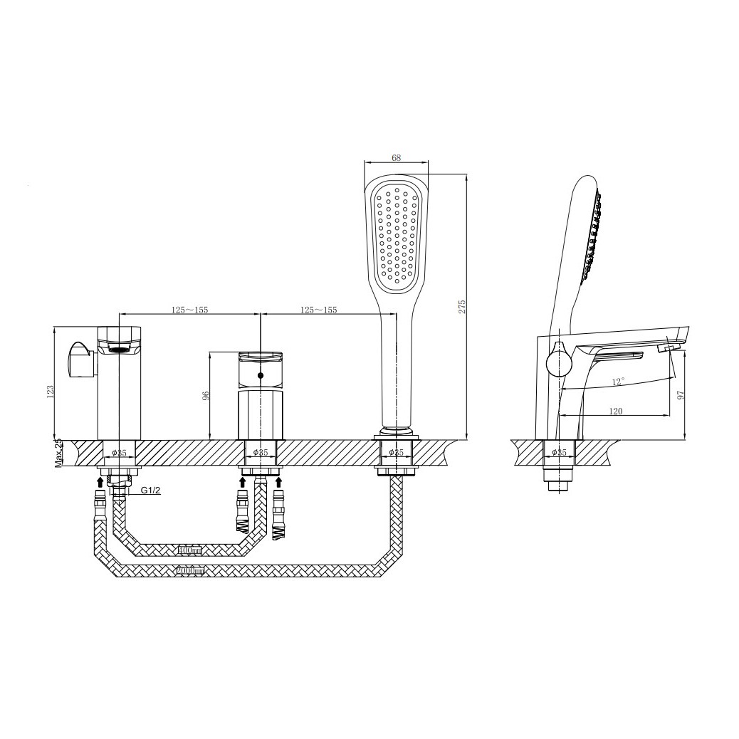Смеситель на борт ванны D&K Berlin DA1434903, золото