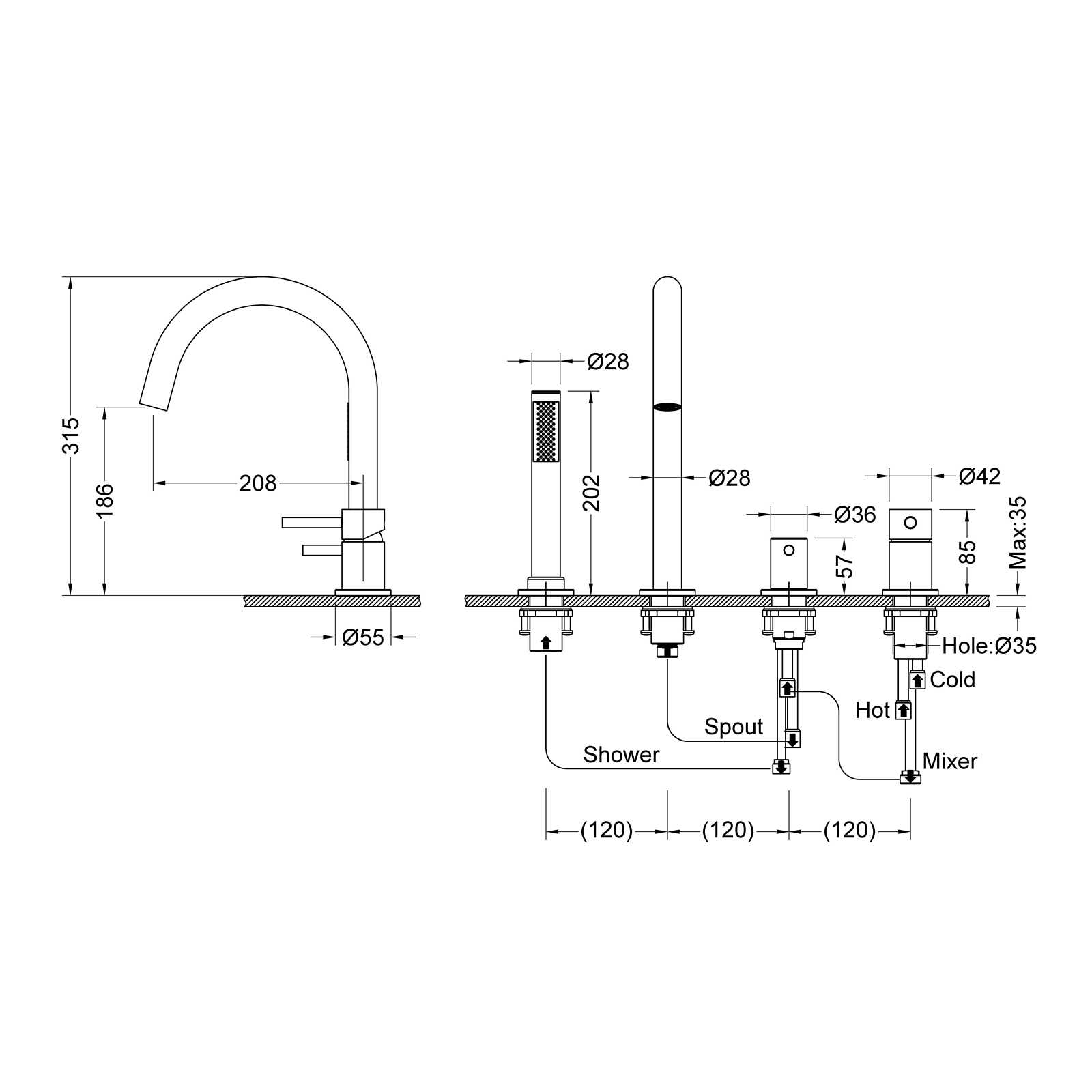 Смеситель на борт ванны Timo Saona 2320/03Y черный матовый