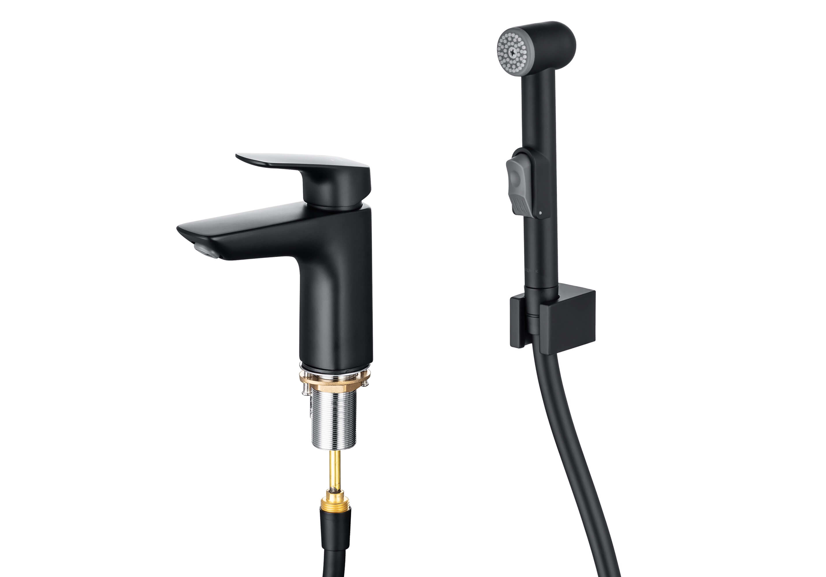 Смеситель для раковины с гигиеническим душем Aquatek Вега AQ1012MB черный матовый