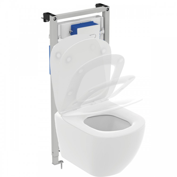 Пневматический промо-набор 4 в 1 Ideal Standard с унитазом T0079V1 TESI AquaBlade®, с сидением и крышкой T3527V1, с инсталляцией PROSYS 120 P и пневматической панелью смыва OLEAS™ P1