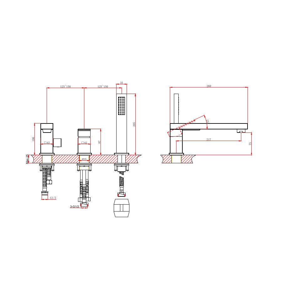 Смеситель на борт ванны D&K Bayern.Liszt DA1514905, черный