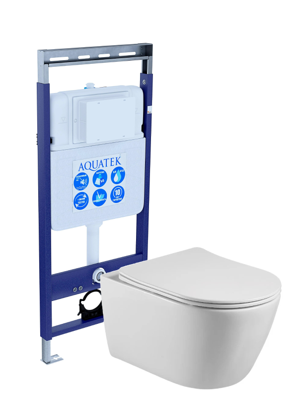 Set AQUATEK БЕТТА (рама  INS-0000010  Easy Fix 50+звукоизоляционная прокладка+унитаз БЕТТА AQ1253W-00+тонкое сиденье с механизмом плавного закрывания)