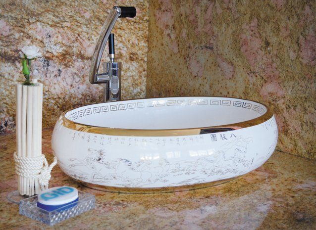 Раковина накладная 59см Gid Nc472 белый/золотой