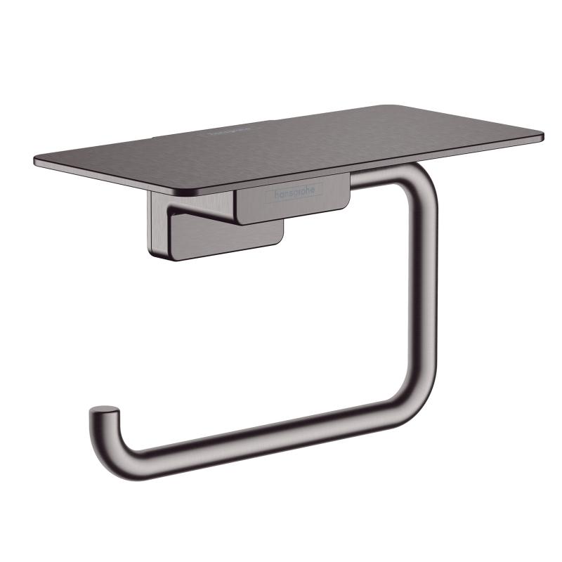 Держатель для туалетной бумаги с полкой для телефона Hansgrohe AddStories 41772340 черный хром шлифованный