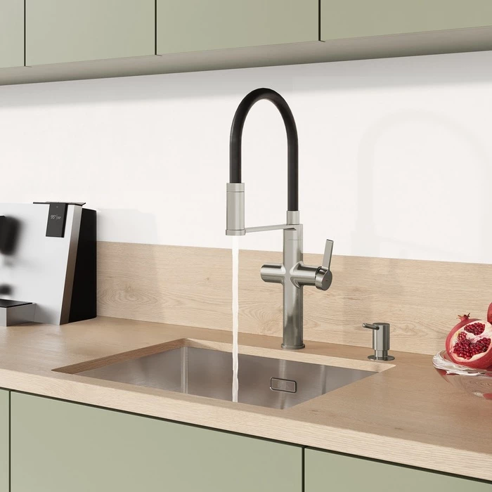 Смеситель для кухни с каналом для фильтрованной воды и гибким изливом IDDIS Ikon IKNBNFFi05 сатин