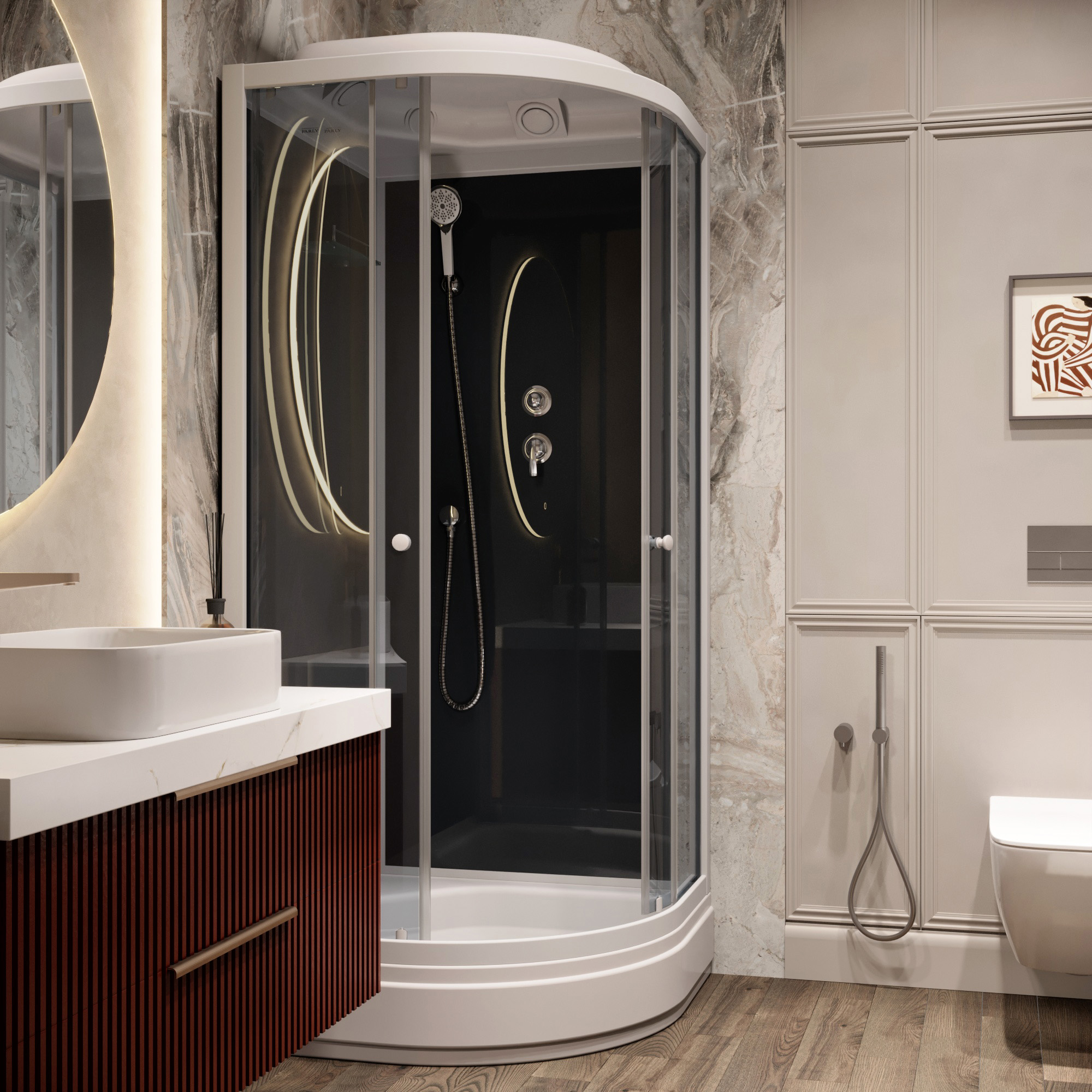 Душевая кабина Parly Classic CM86 85x85x215 профиль белый, стекло тонированное