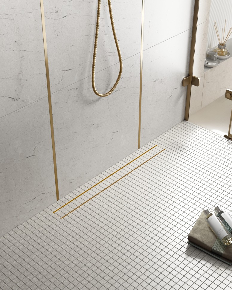 Душевой лоток (двухсторонняя решетка) TIMO Drain System DS230210/17, матовое золото