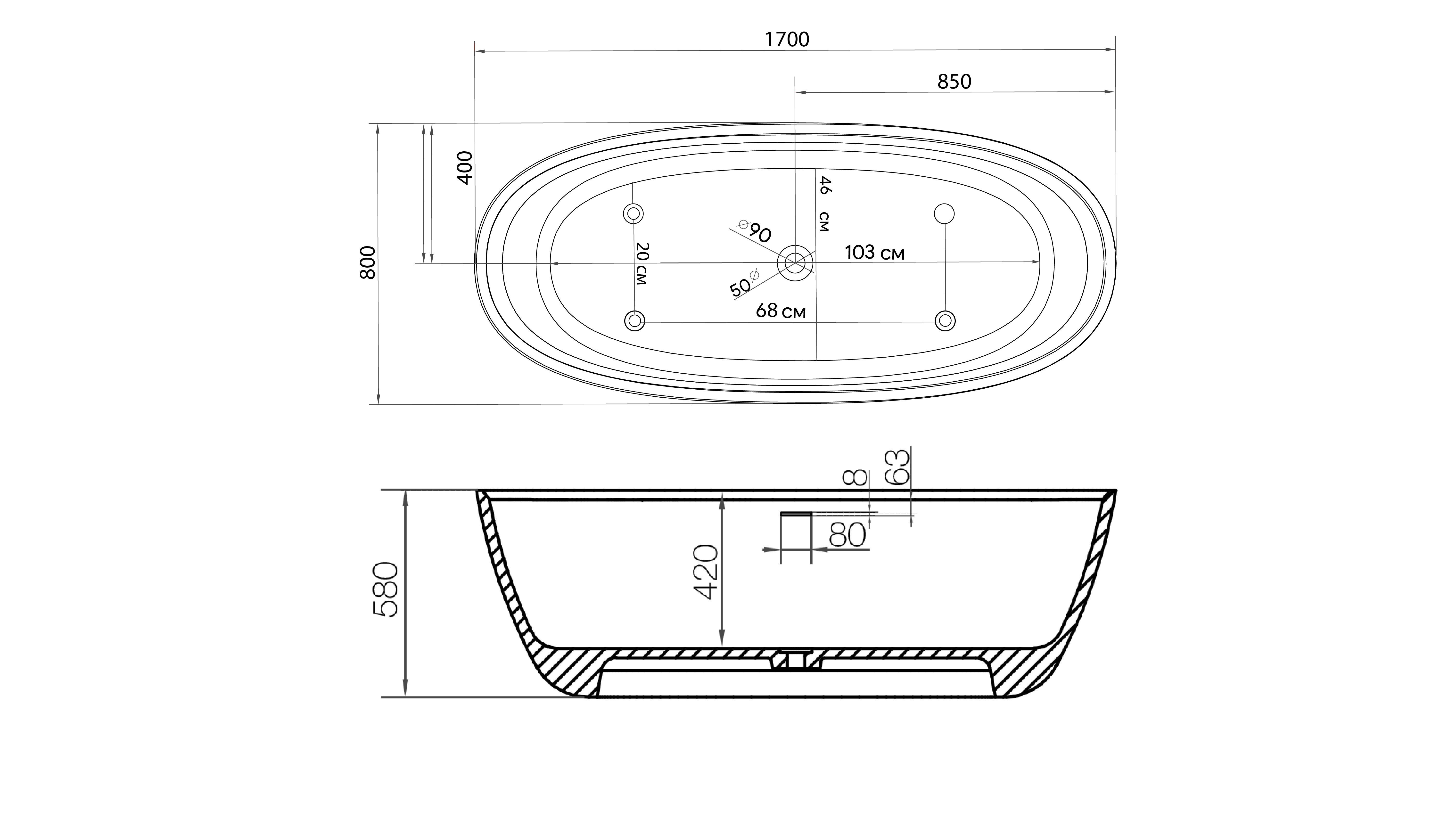 Ванна из искусственного камня NT Palermo 170x80 NT203