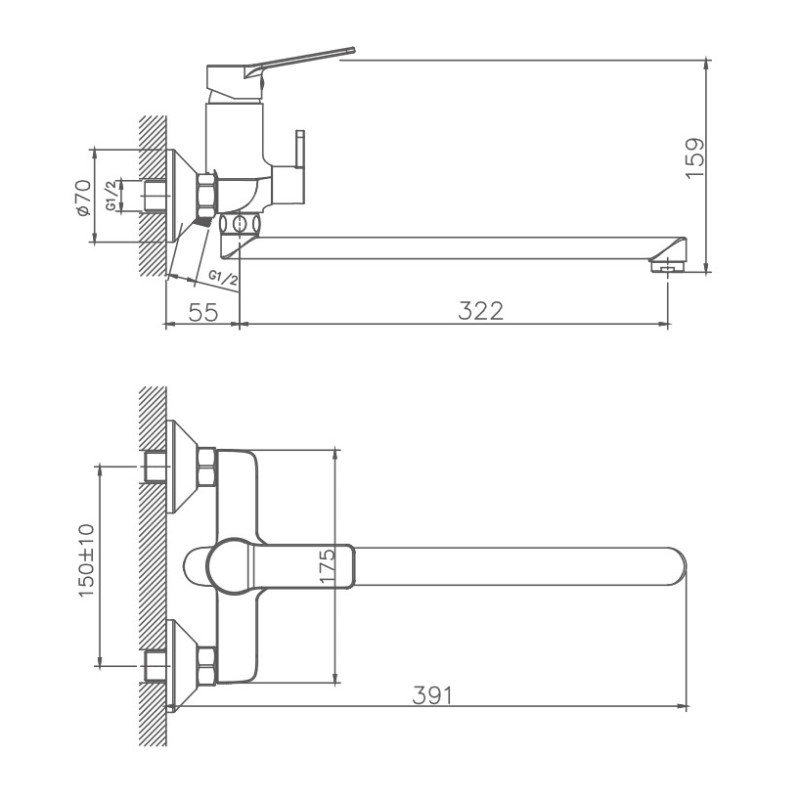 Смеситель для ванны Haiba HB22559, хром