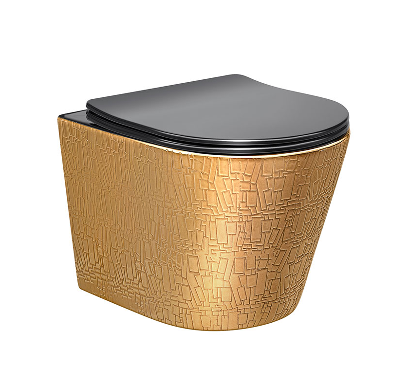 Унитаз подвесной безободковый Vincea Piatti VT1-11G1B золото;черный, с сиденьем микролифт