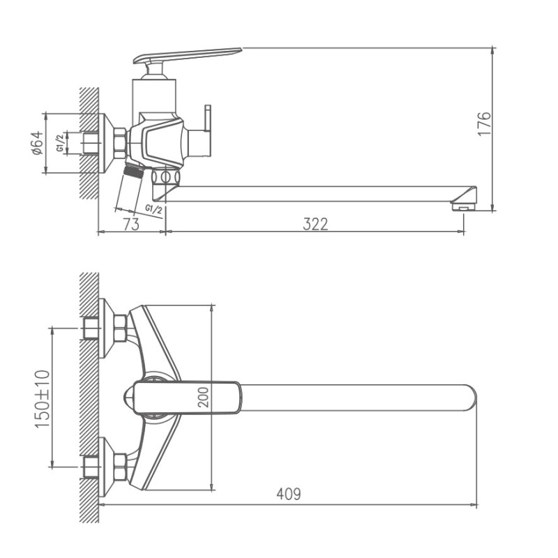 Смеситель для ванны Haiba HB22548-7, черный