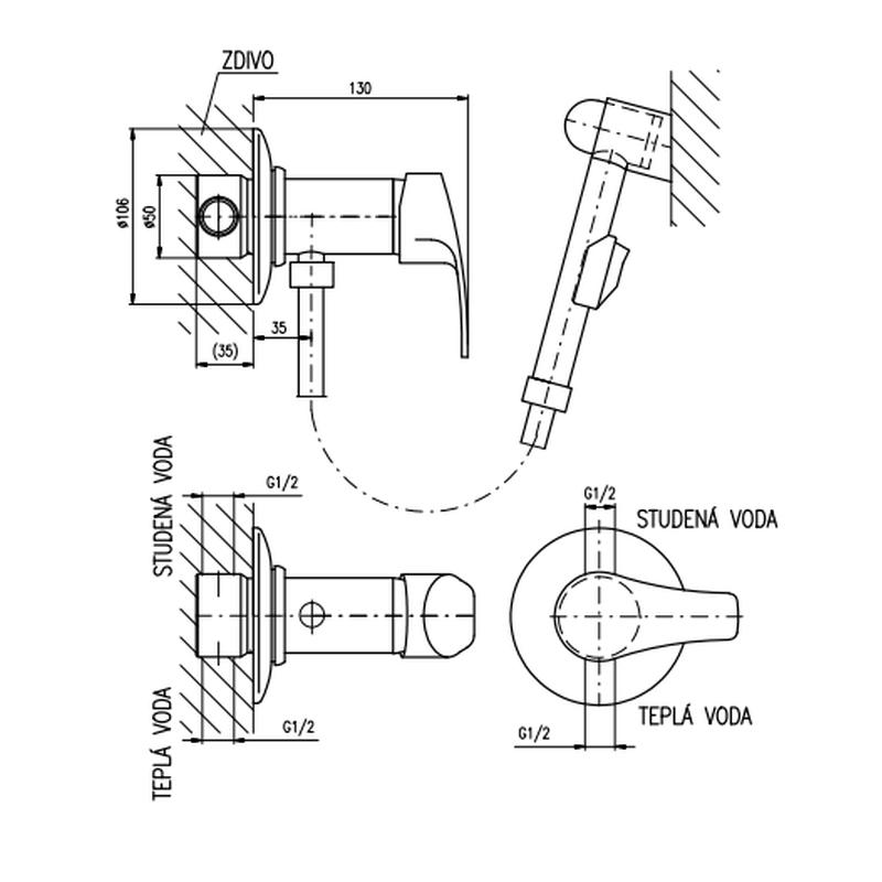 Гигиенический душ со смесителем Rav Slezak Kongo K047, хром