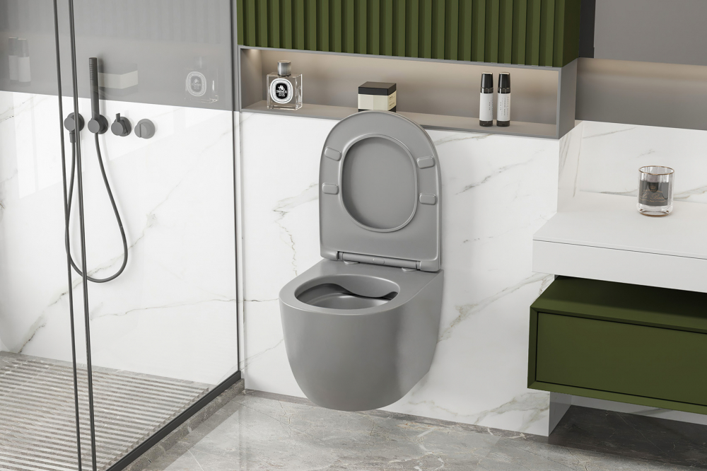 Унитаз ABBER Bequem AC1103MG подвесной серый матовый, безободковый