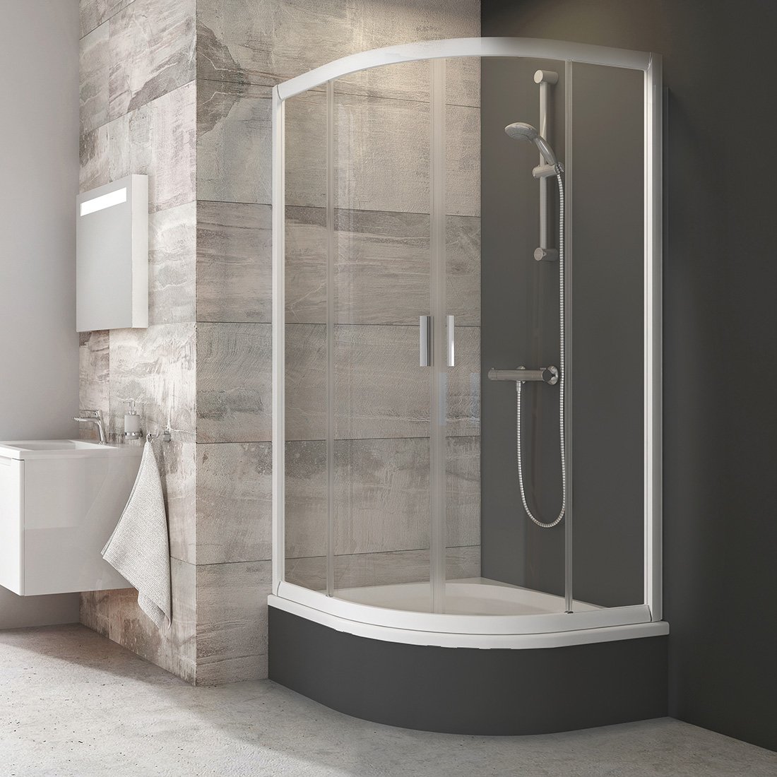 Душевой угол Ravak Blix BLCP4 SABINA 80x80x175 профиль белый, стекло прозрачное (для установки на глубокий поддон)