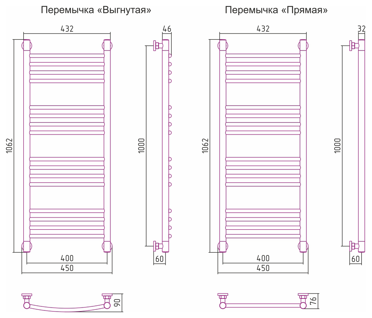 Полотенцесушитель водяной Сунержа Богема+ 100х40 перемычка прямая, сатин