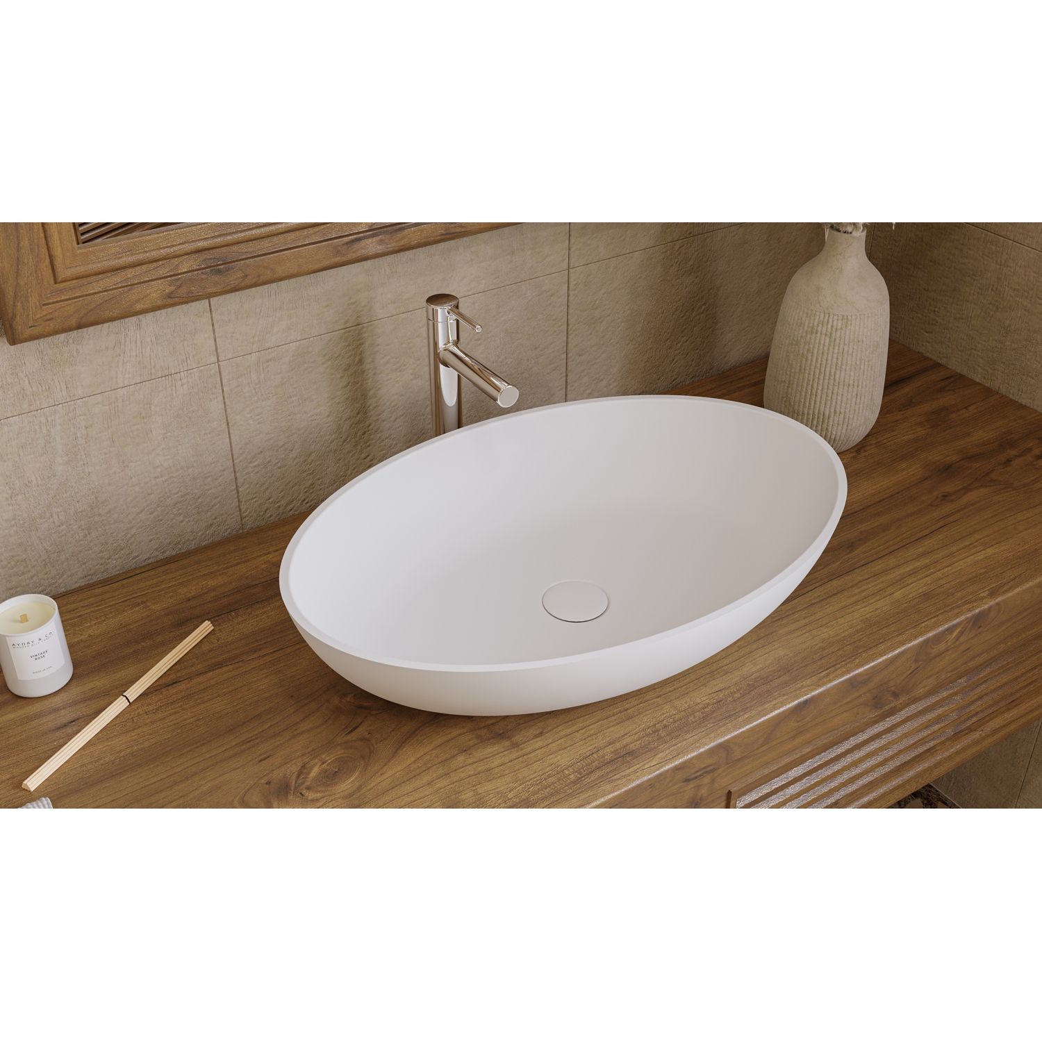 Умывальник WHITECROSS Citrine 60x40 (белый мат) иск. камень