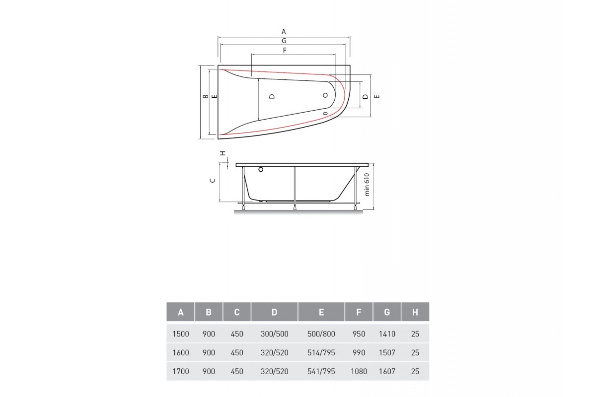 Ванна акриловая левосторонняя Vayer BOOMERANG Гл000010848, 160x90