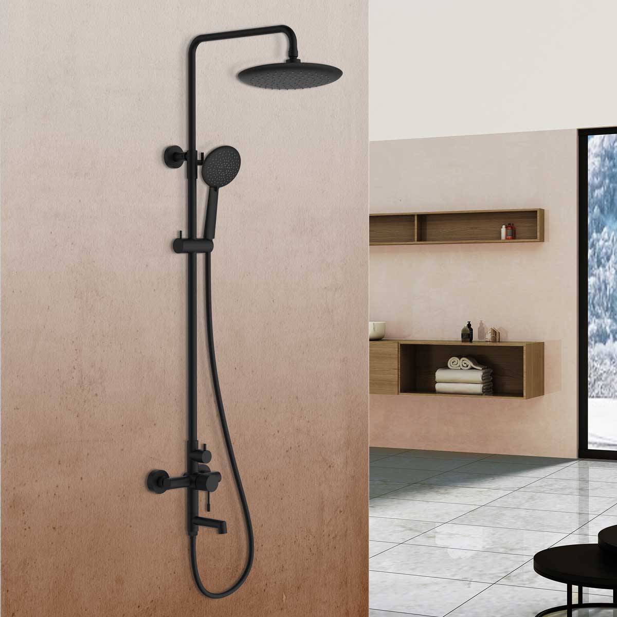 Душевая стойка с поворотным изливом Vincea Desire VSFS-1D1MB черный матовый