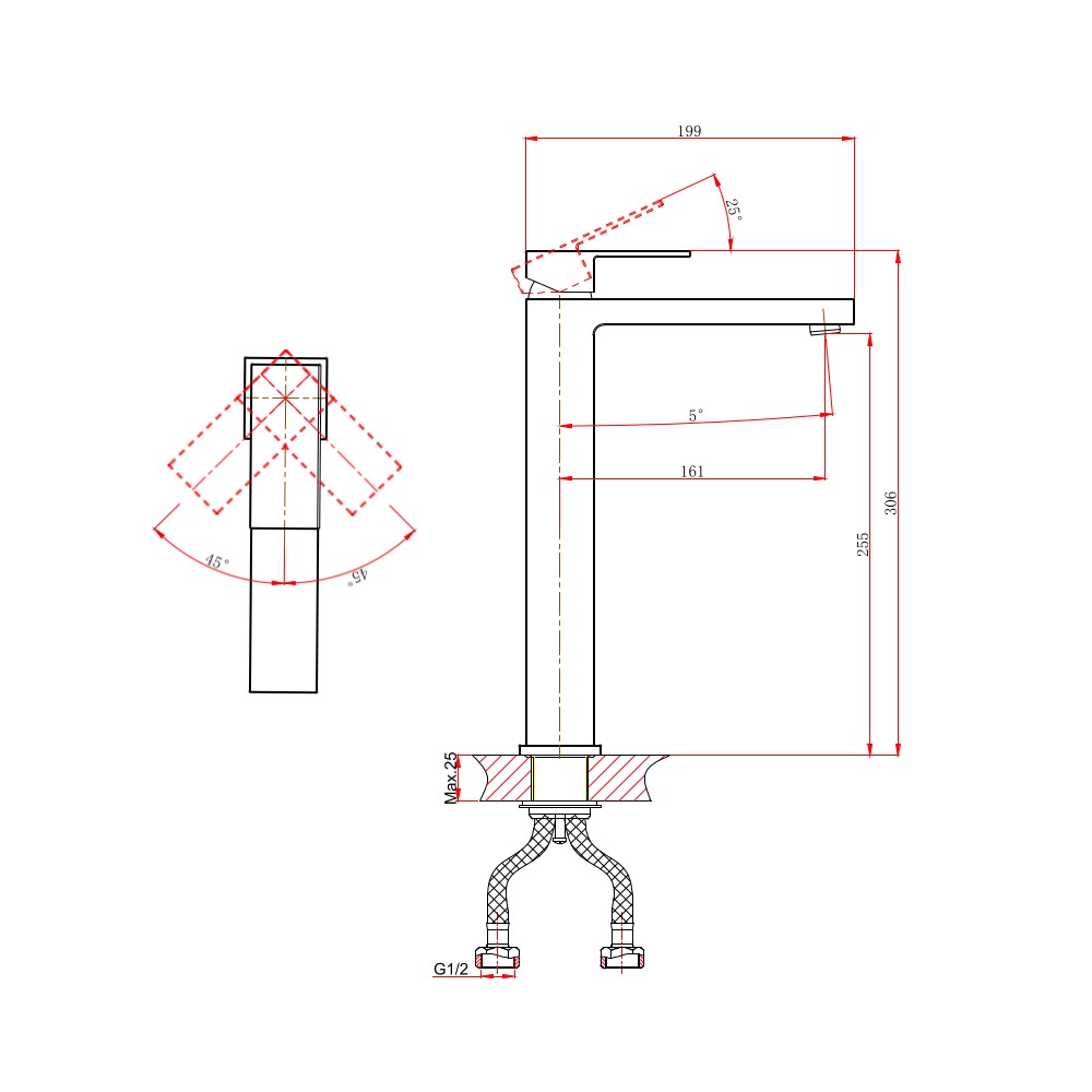 Смеситель для раковины D&K Bayern.Liszt DA1512005, черный