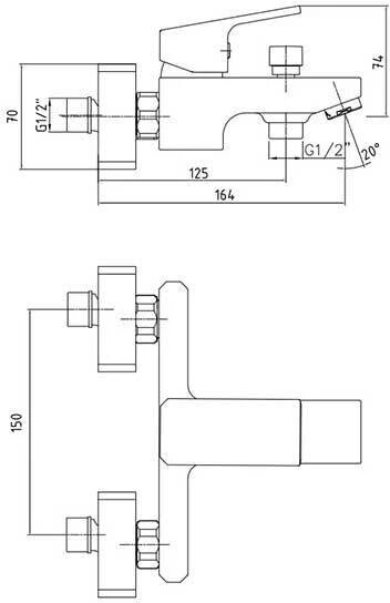 Смеситель для ванны E.C.A Tiera 102102469EX хром