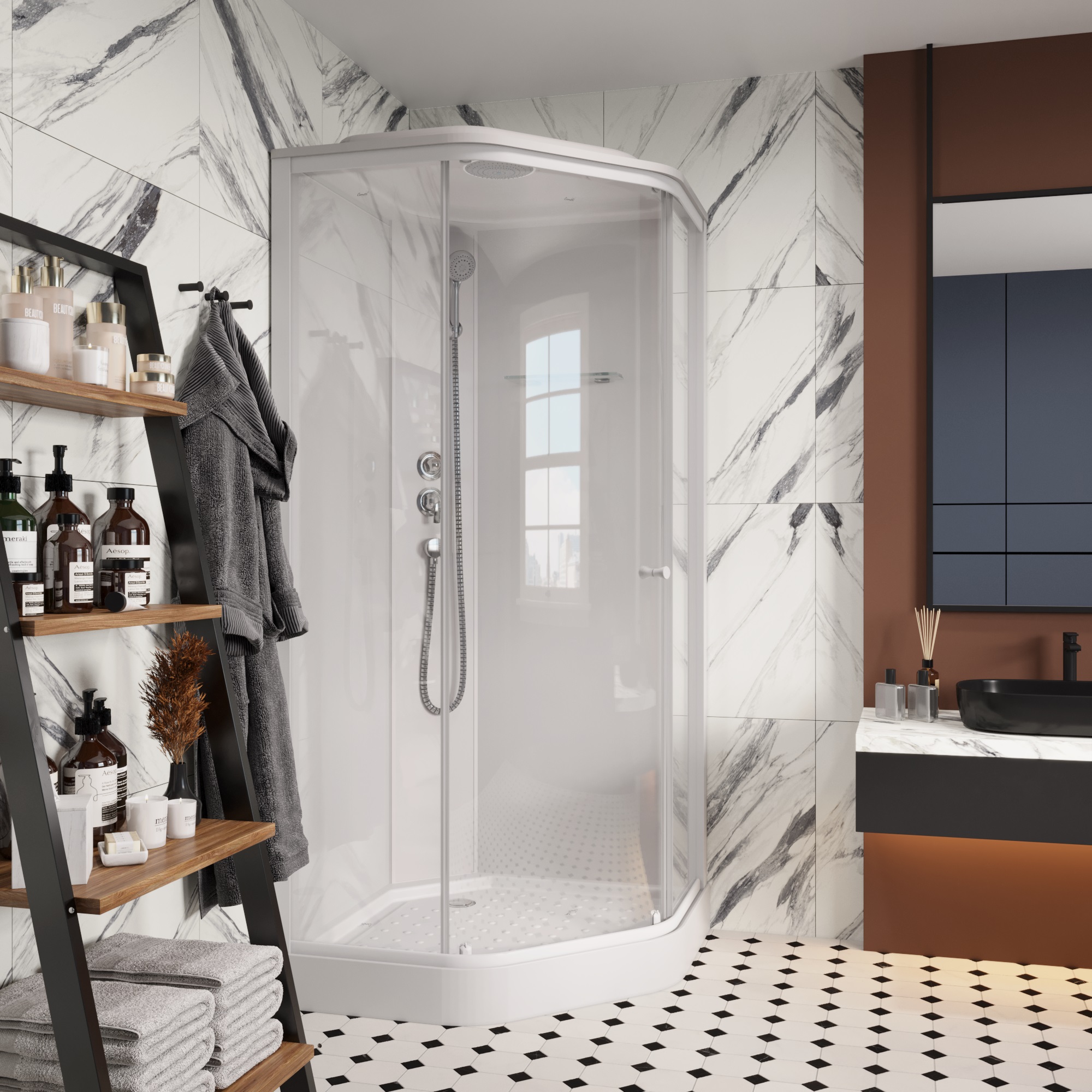 Душевая кабина Parly Penta  P91 90x90x215 профиль белый, стекло прозрачное