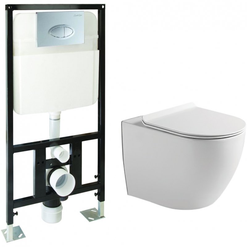 Комплект (инсталляция, унитаз, сиденье, кнопка смыва) SantiLine SL-5005 + SL-01 белый, с сиденьем микролифт