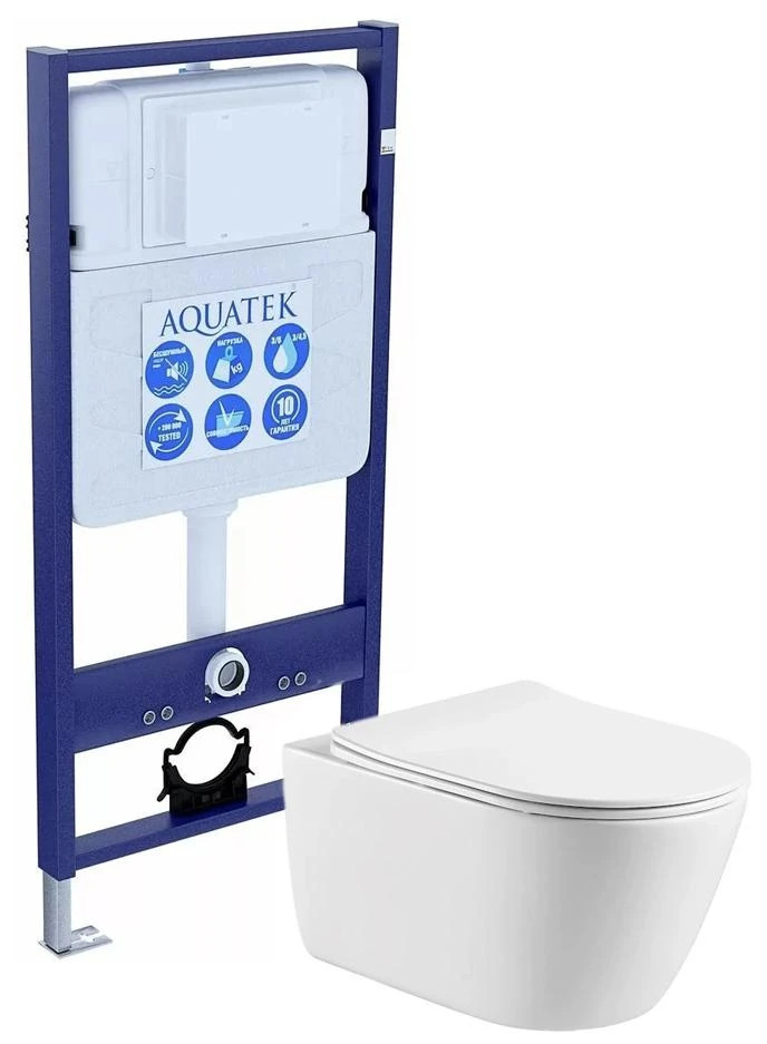 Set AQUATEK ОБЕРОН (рама AQUATEK Standard INS-0000012+звукоизоляционная прокладка+унитаз ОБЕРОН AQ1363W-00+тонкое сиденье с механизмом плавного закрывания)