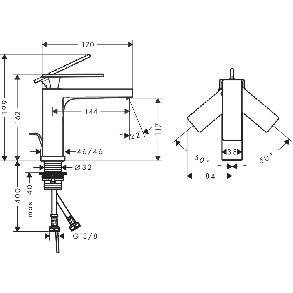 Смеситель для раковины Hansgrohe Tecturis E 73010670 черный матовый