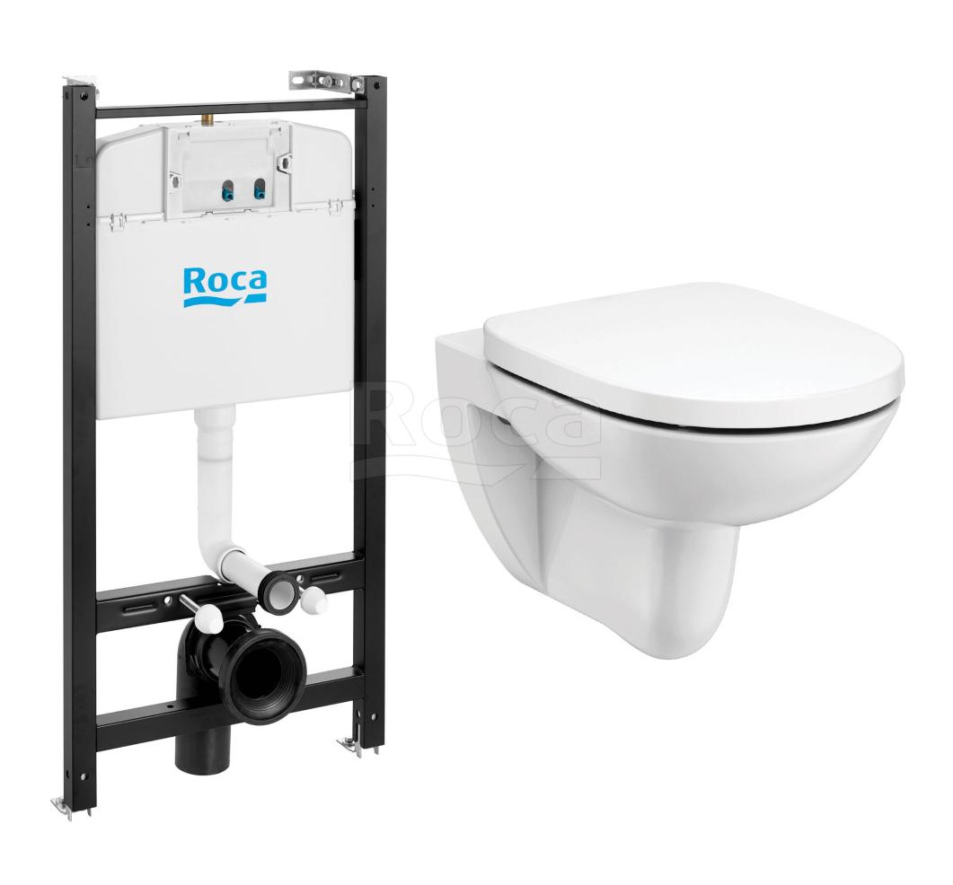 Комплект унитаза с инсталляцией Roca Debba round 893104980, глубина унитаза 54см, без клавиши в комплекте, с микролифтом, безободковый, быстросъемное