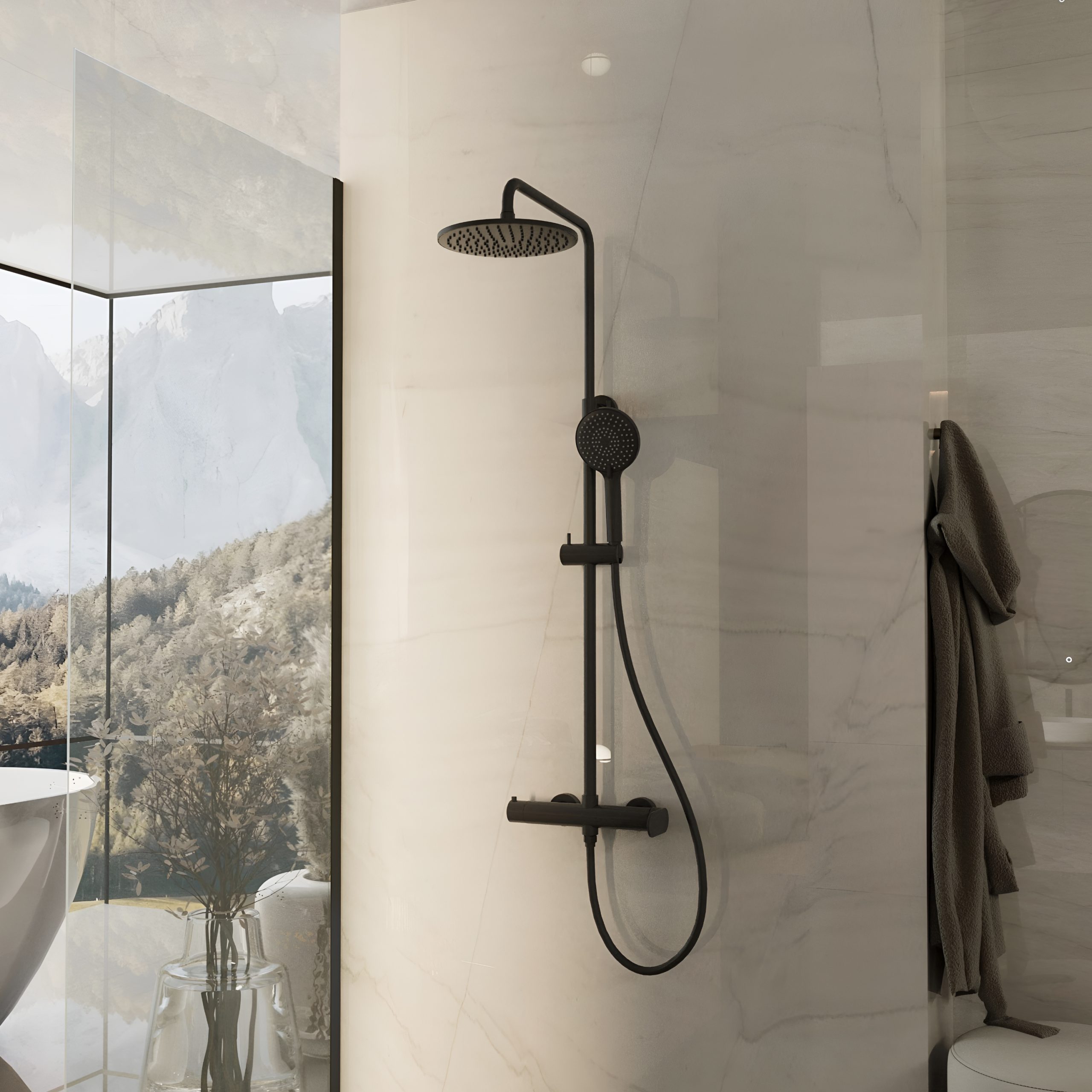 Душевая стойка со смесителем Vincea Rondo VSFS-1R0MB черный матовый