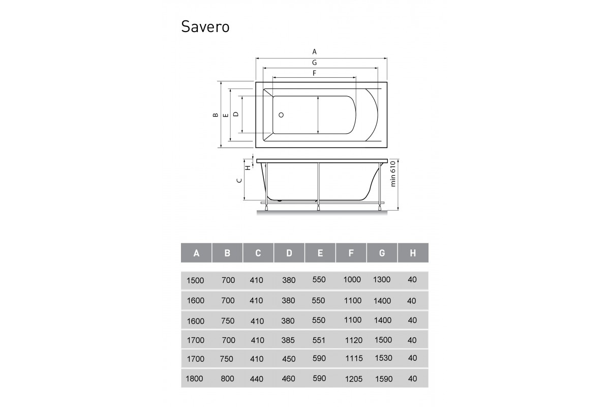 Ванна акриловая Vayer Savero Гл000009147, 180x80