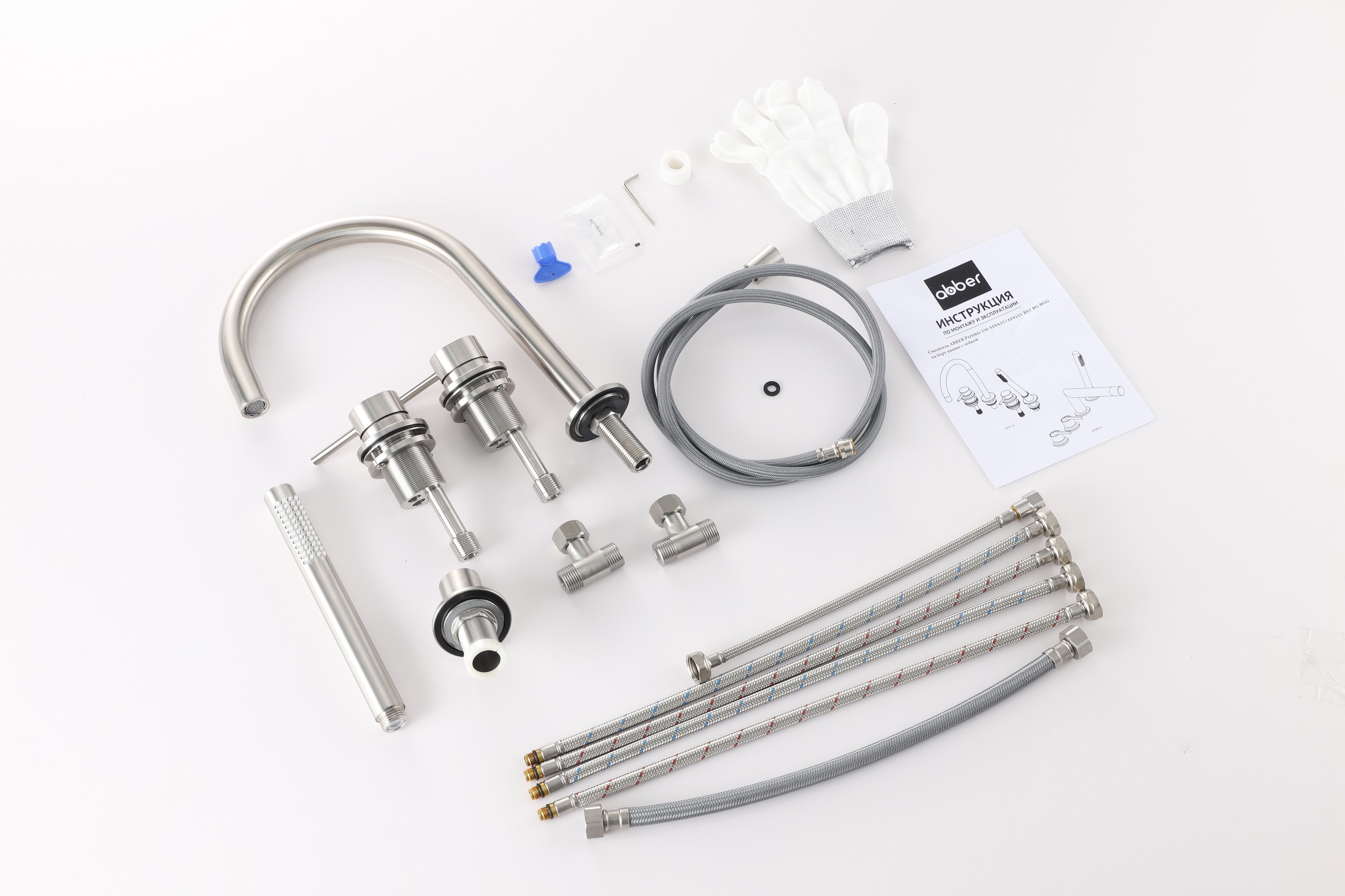 Смеситель ABBER Wasser Kreis 316 AF8113BST на борт ванны, сталь брашированная