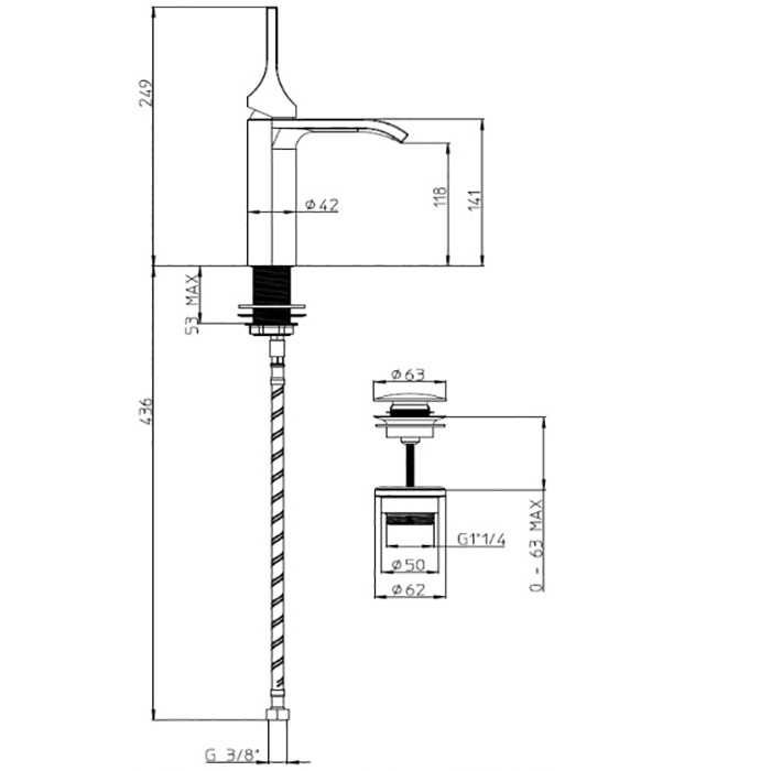 Смеситель для раковины Bossini Apice E89603.073 черный матовый