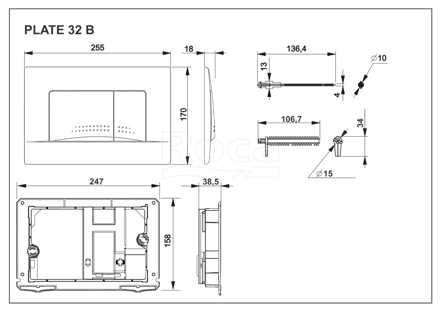 Кнопка смыва для унитазов Roca Active 32B 8901130B2 хром матовый