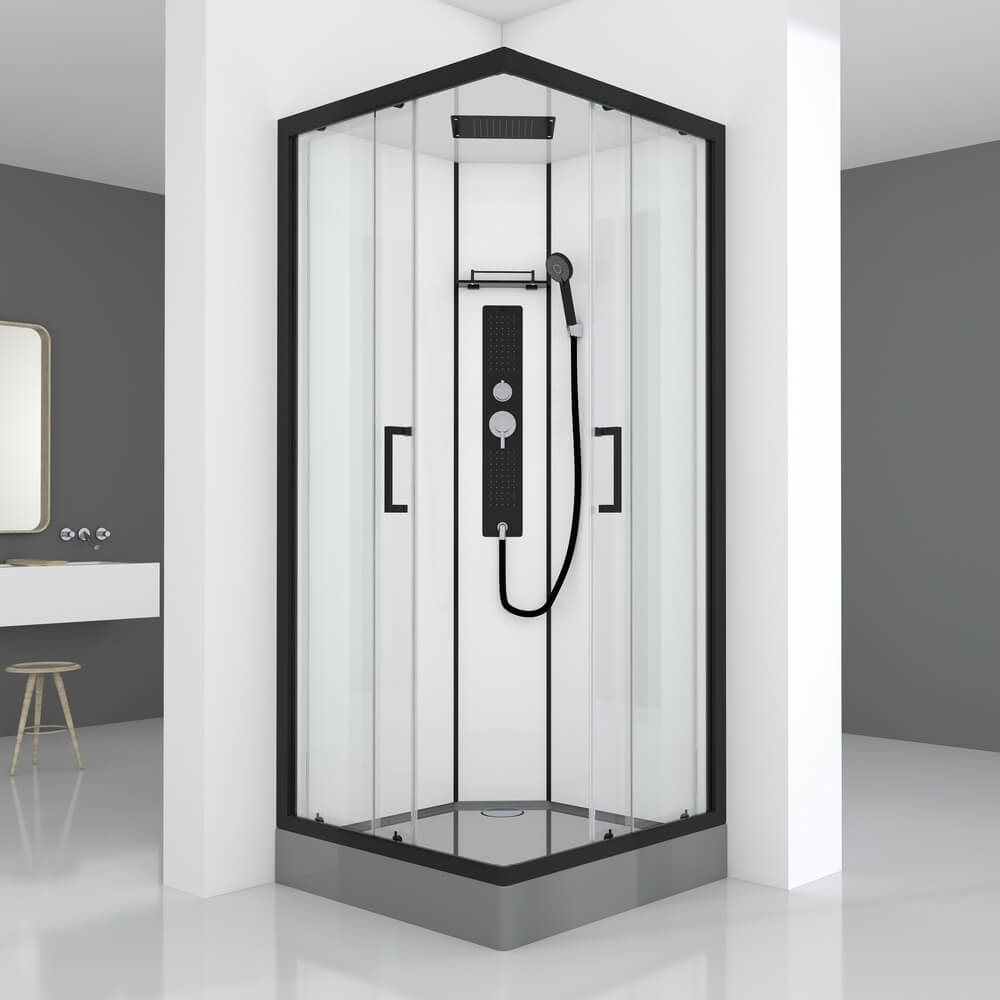 Душевая кабина Black&White G8002 90x90x215 профиль черный матовый, стекло прозрачное