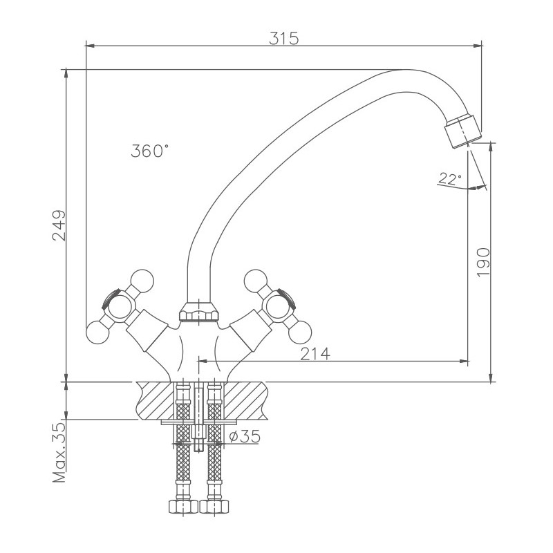 Смеситель для кухни Haiba HB4519, хром