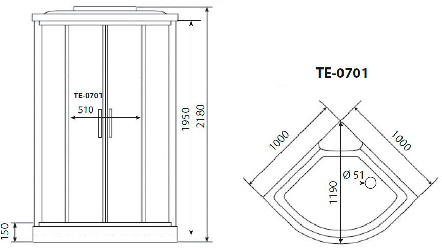Душевая кабина Timo Eco TE-0701 P 100x100x215 профиль белый, стекло рифленое