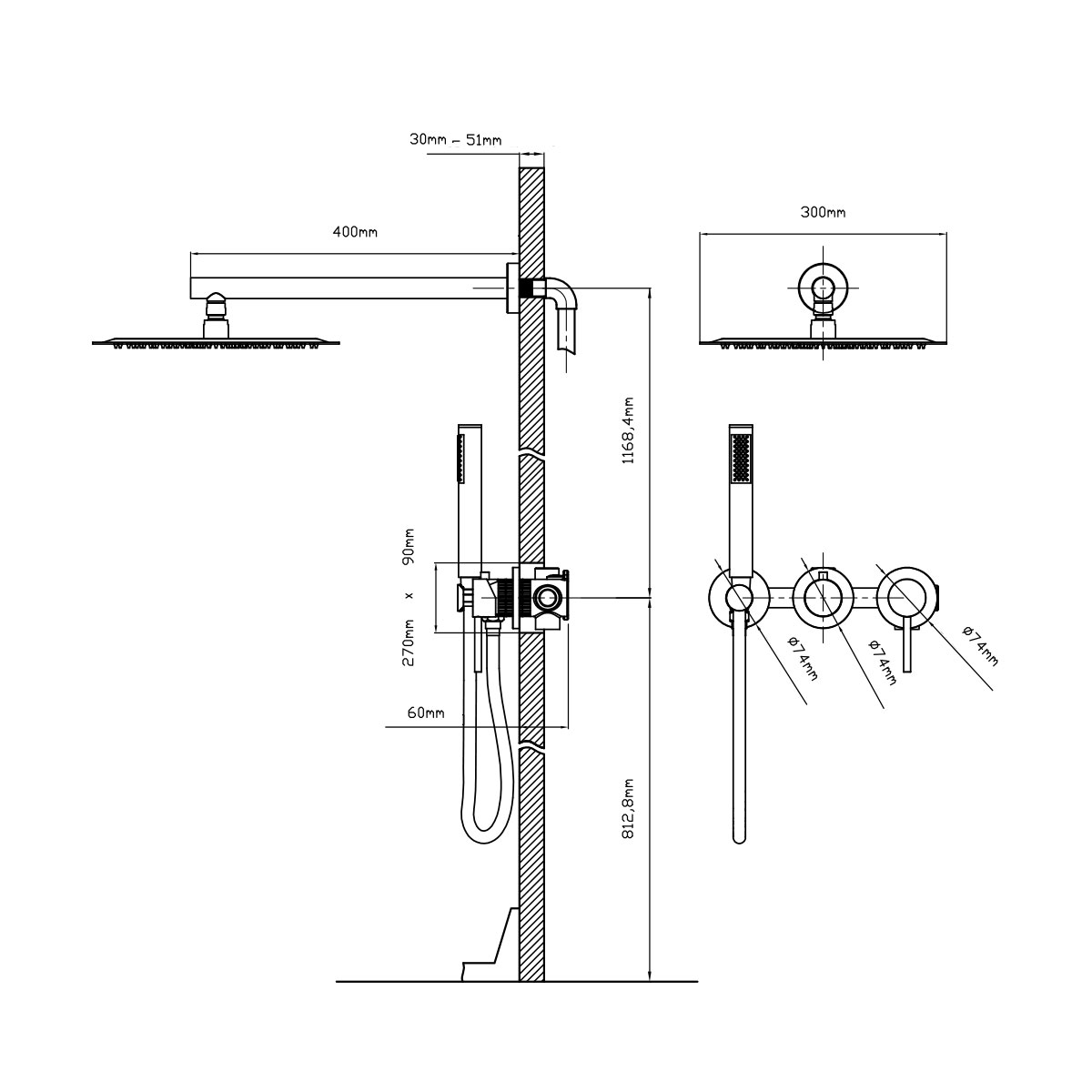 Встраиваемая душевая система со смесителем Vincea Groove VSFW-4G01GM вороненая сталь