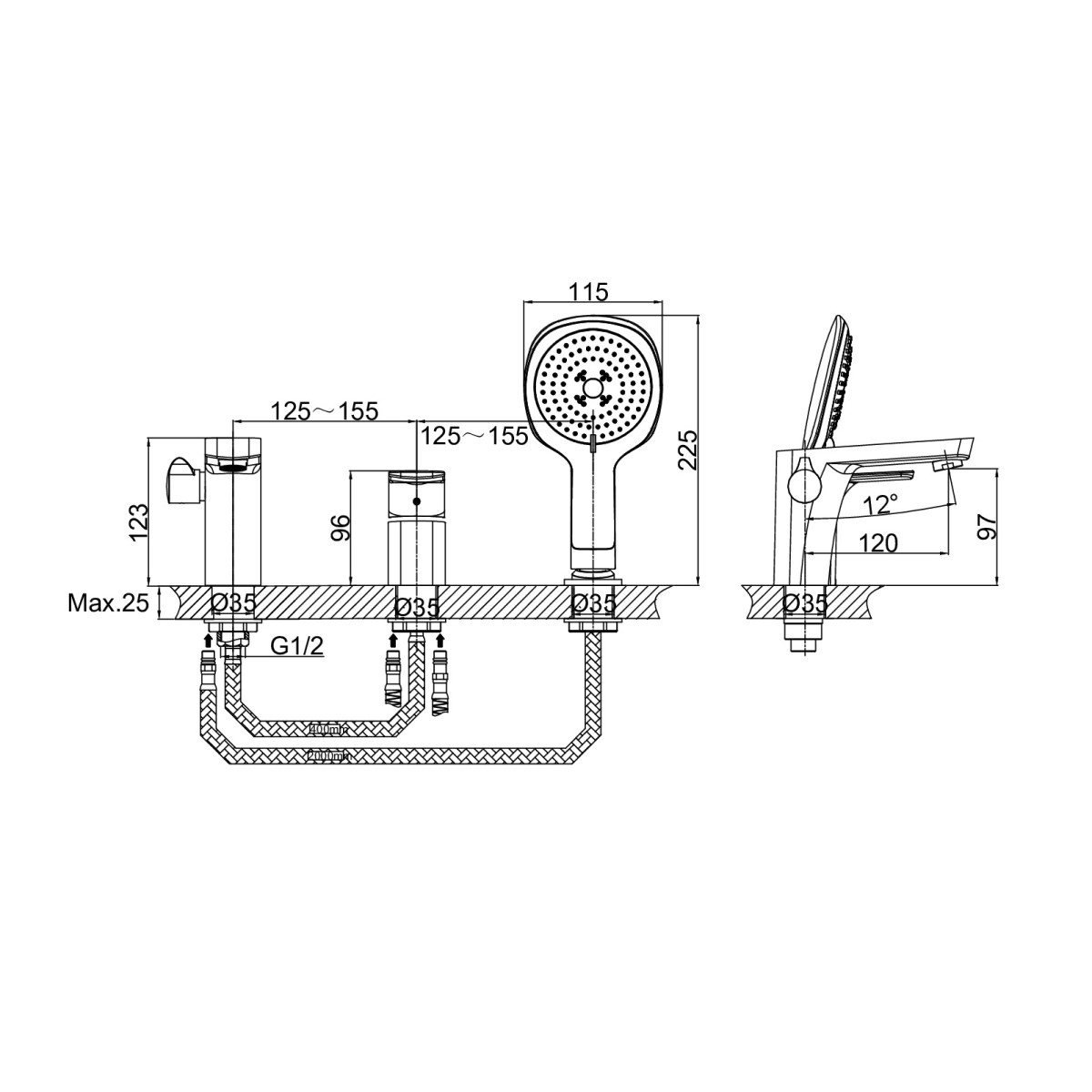 Смеситель на борт ванны D&K Berlin DA1434916, белый